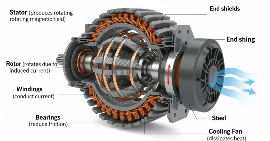 Structure of Electric Motors Key Components, Functions, and Working Explained
